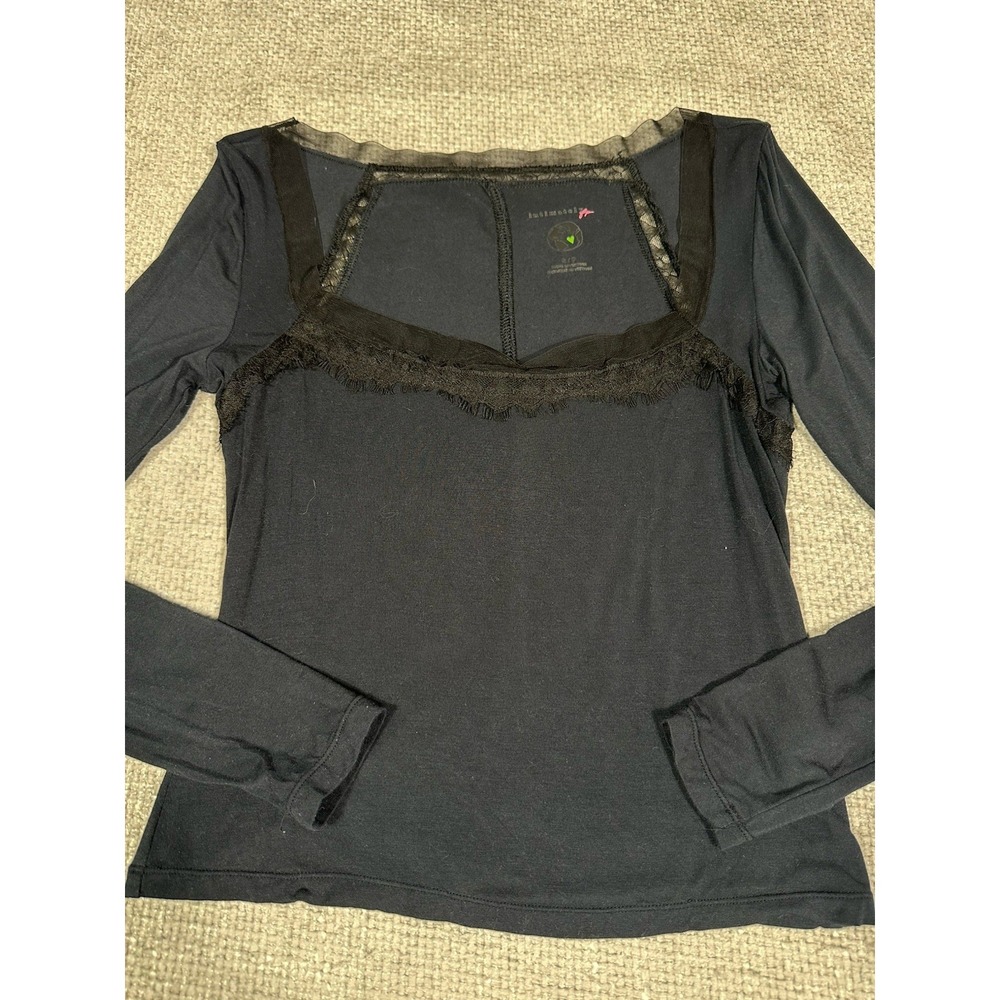Intimately Free People Top‎ Womens Small Black Blue Modal Lace Whimsigoth Grunge - Picture 5 of 13